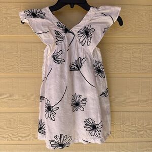 Zara Girls Linen Blend White Dress with Black Floral Print